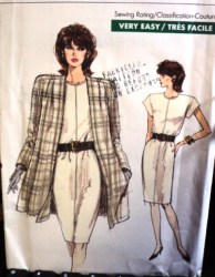 7127 VOGUE EZ SS DRESS, LONG FLARE OPEN JACKET  PATTERN  18-22  uncut